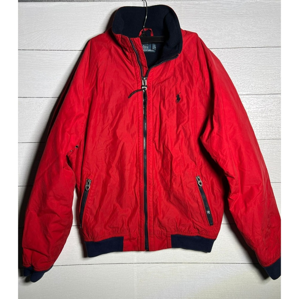 Polo Ralph Lauren Jacket Small Red Fleece Lined Bomber Portage Talon Zip